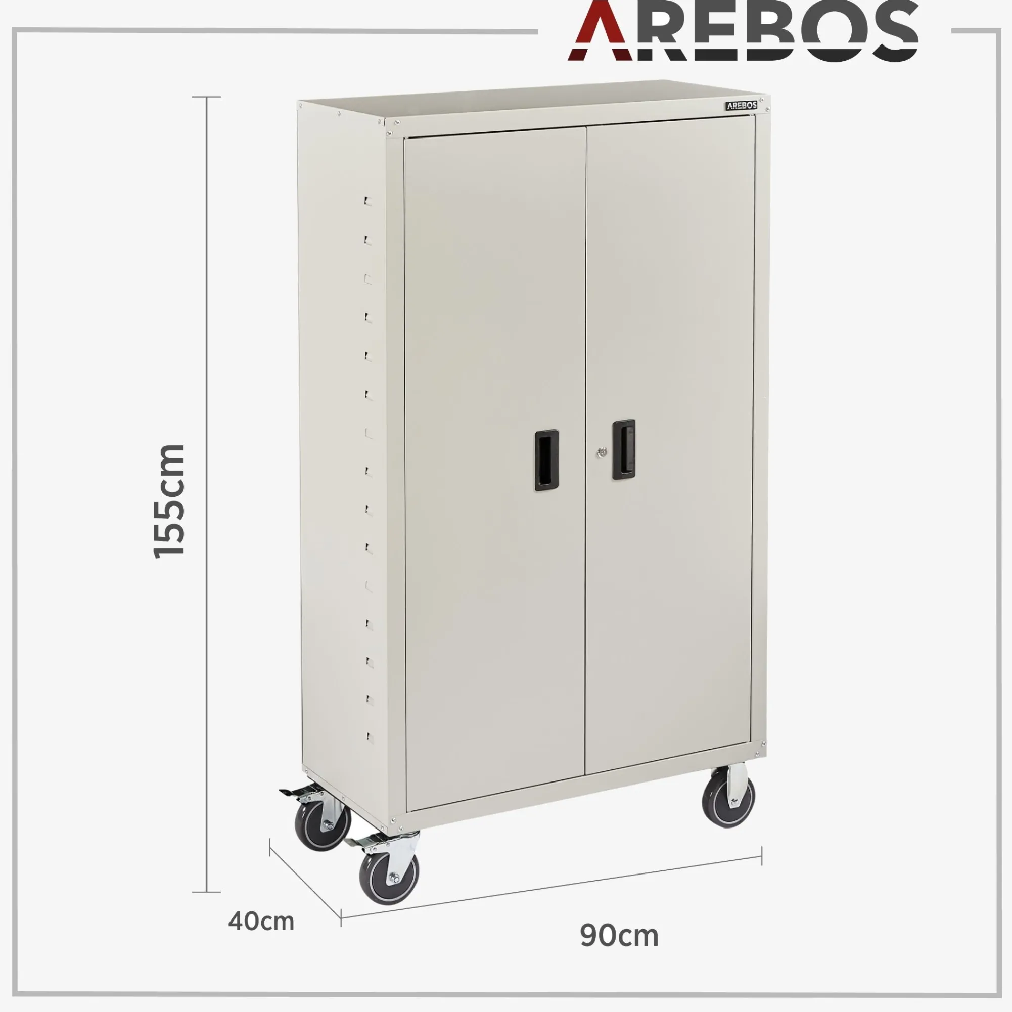 Arebos Aktenschrank_Garagenschrank 155 x 90 x 40 cm mit Rollen Discount