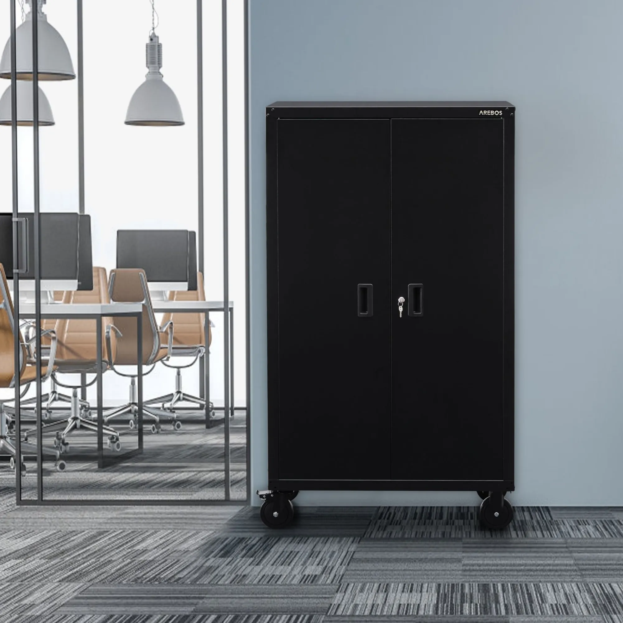 Arebos Aktenschrank_Garagenschrank 155 x 90 x 40 cm mit Rollen Discount