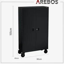Arebos Aktenschrank_Garagenschrank 155 x 90 x 40 cm mit Rollen Discount