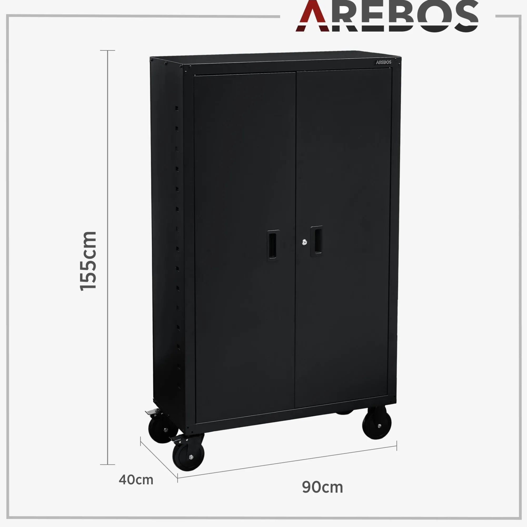Arebos Aktenschrank_Garagenschrank 155 x 90 x 40 cm mit Rollen Discount