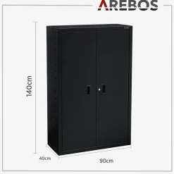 Arebos Aktenschrank_Garagenschrank 140 x 90 x 40 cm Schwarz Best