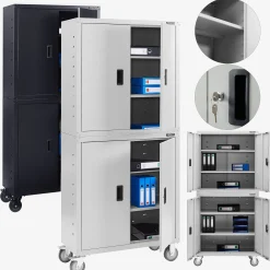 Arebos Aktenschrank mit Rollen und 4 Einlegeböden 180 cm