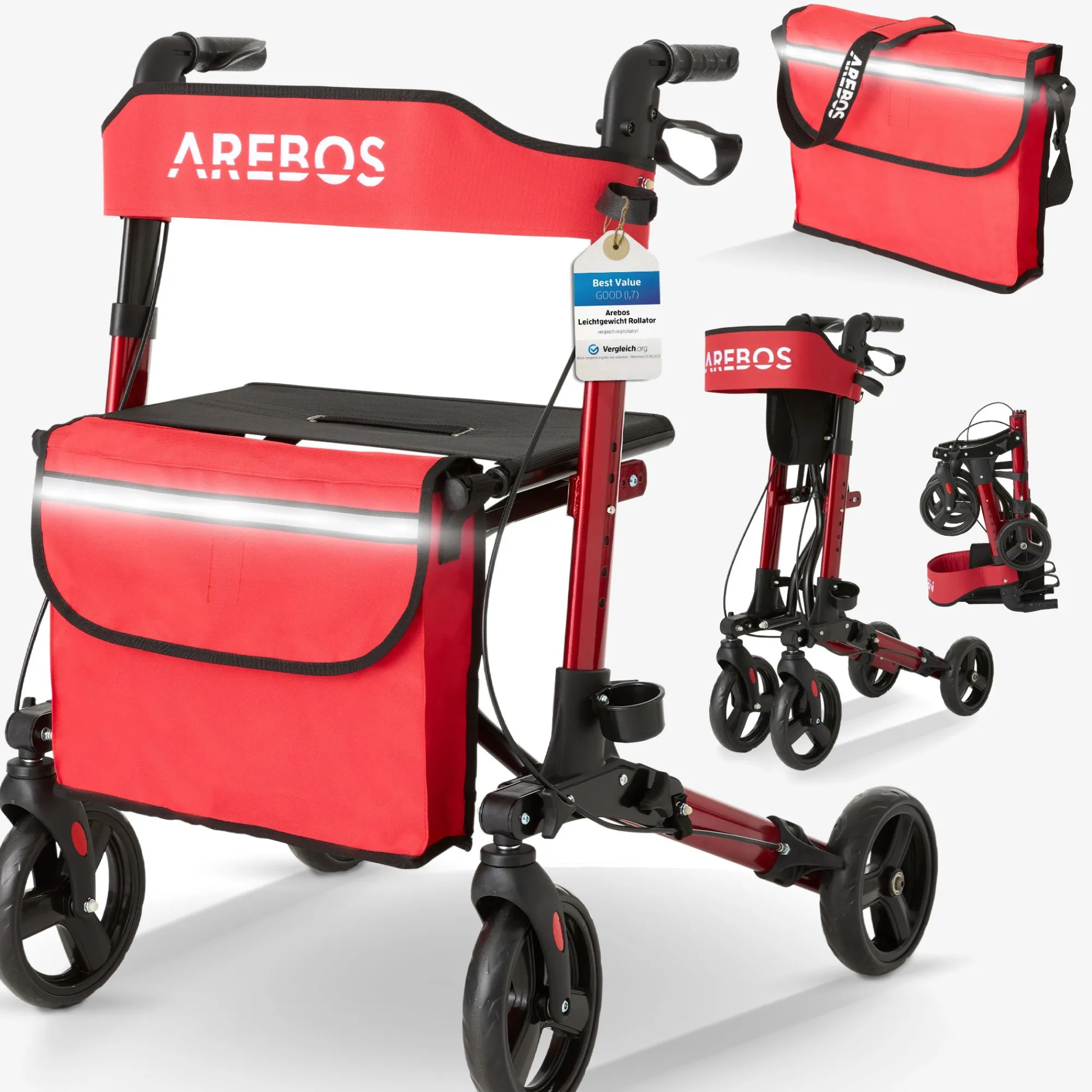 Arebos Alu Rollator - klappbar inkl. Einkaufstasche New
