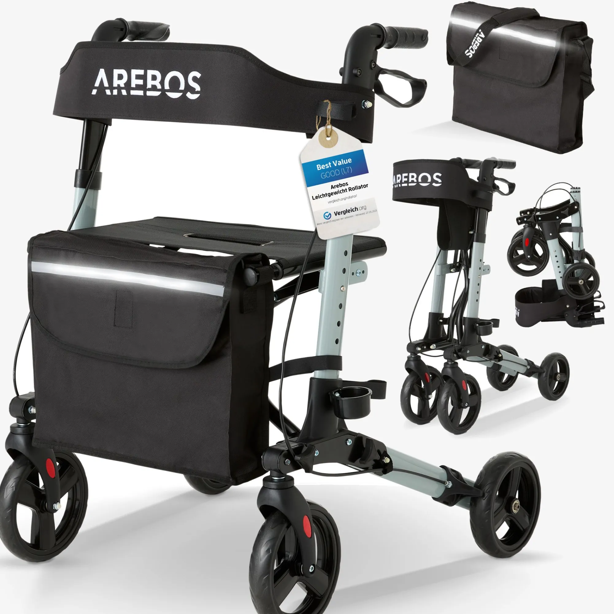 Arebos Alu Rollator - klappbar inkl. Einkaufstasche New