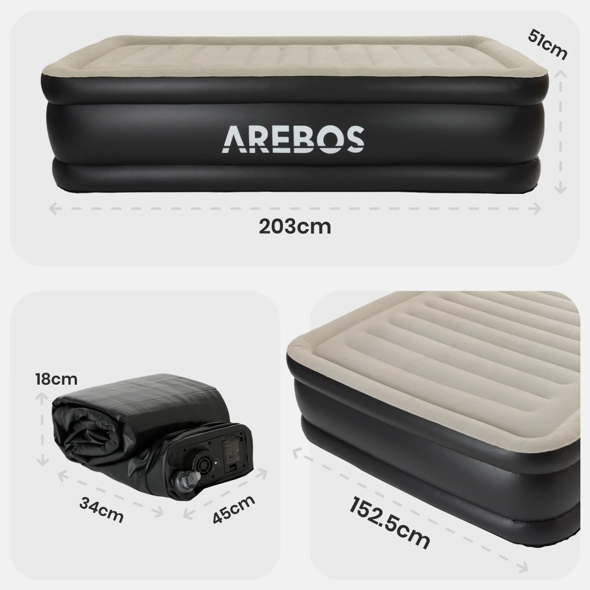 Arebos Aufblasbare Matratze Luftbett Doppel Outlet