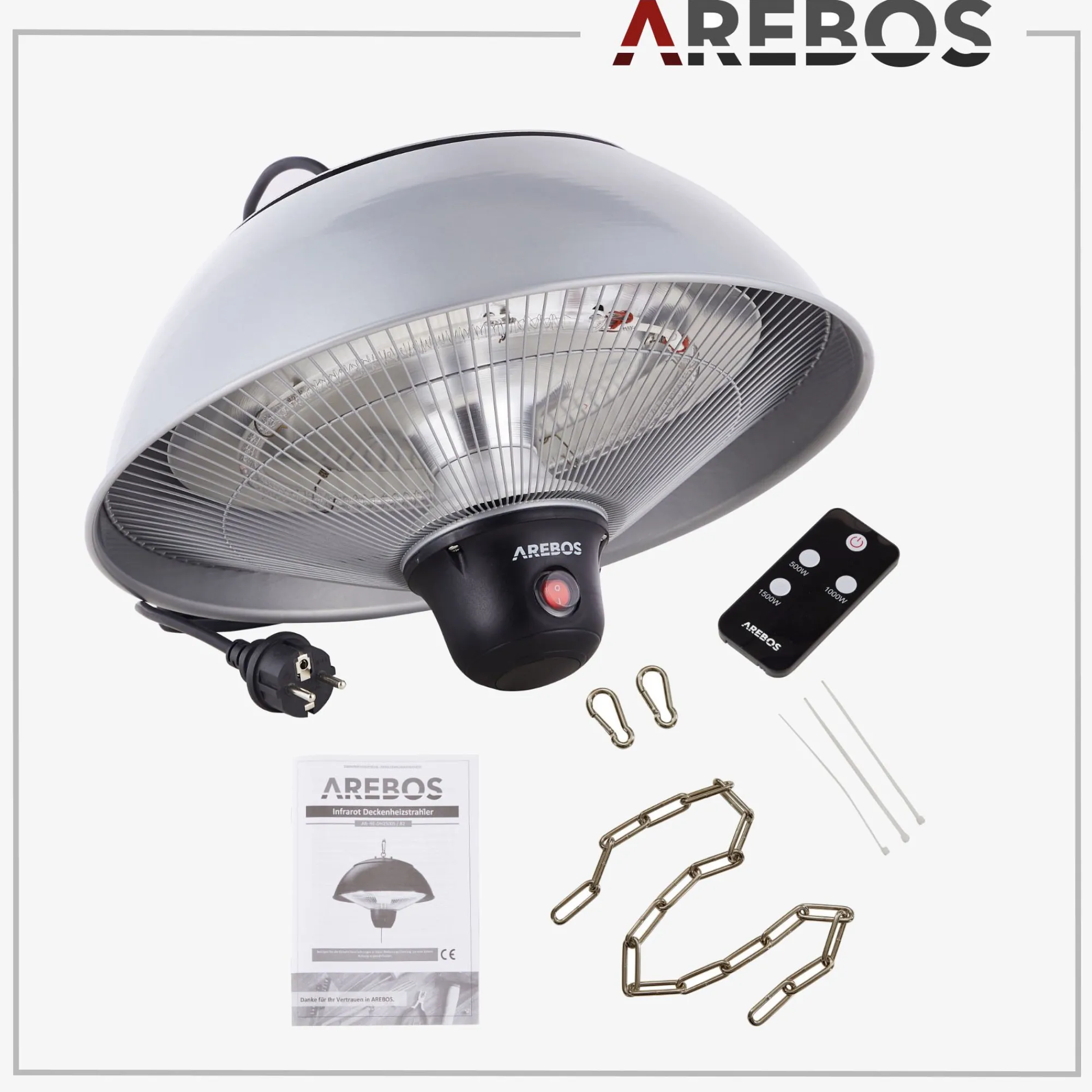 Arebos Deckenheizstrahler 1500W mit Fernbedienung Hot