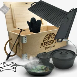 Arebos Dutch Oven Set 9 tlg. in Holzkiste Best