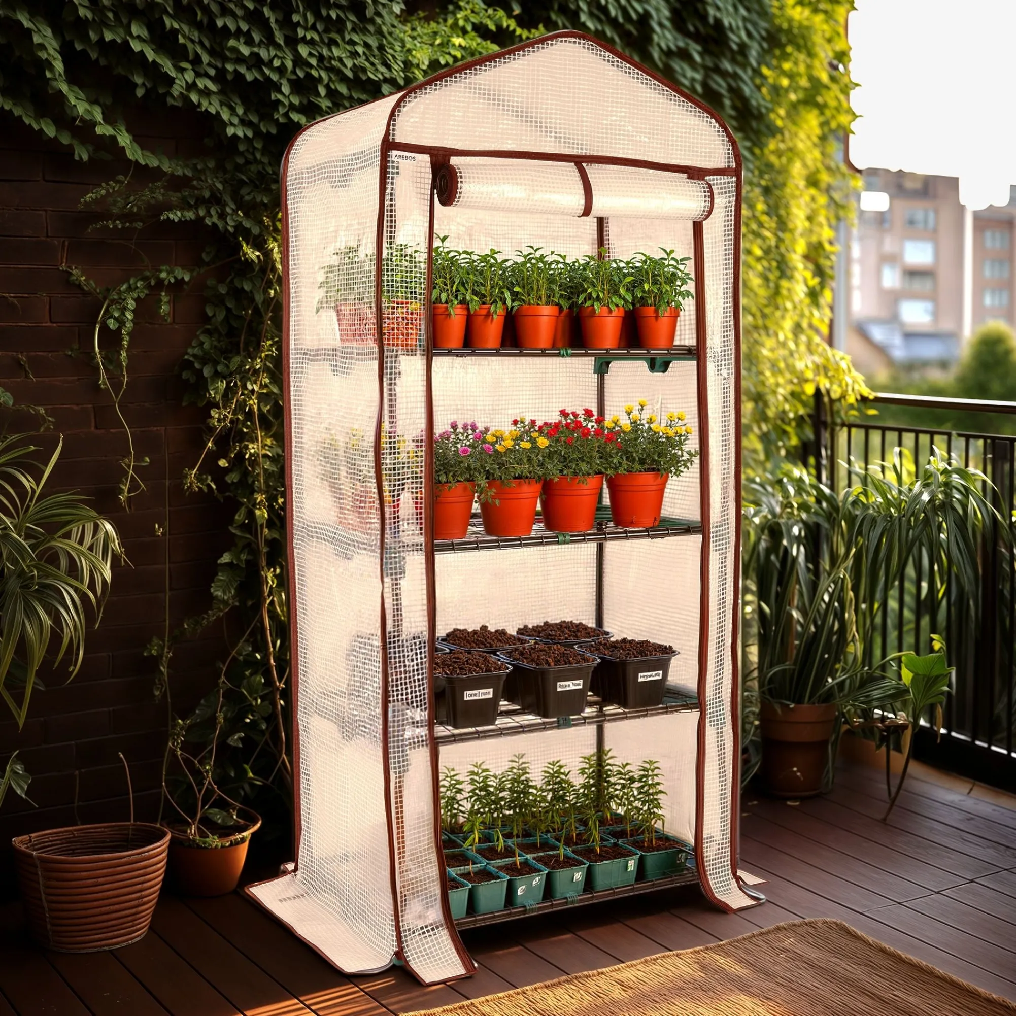 Arebos Foliengewächshaus mit Ablagen 70 x 50 x 158 cm Discount