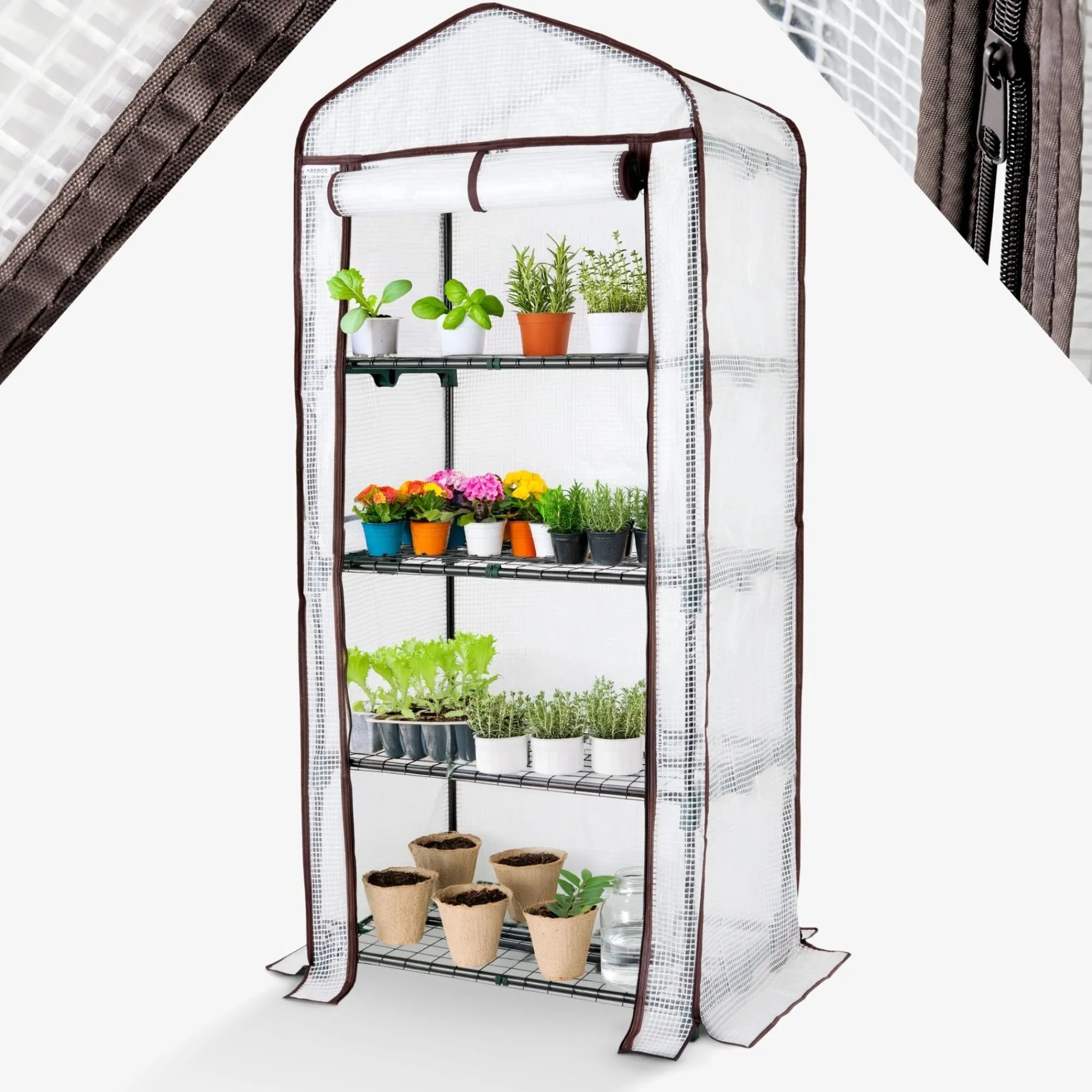 Arebos Foliengewächshaus mit Ablagen 70 x 50 x 158 cm Discount