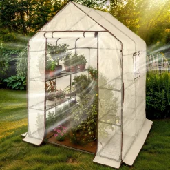 Arebos Foliengewächshaus mit Ablagen 143 x 143 x 195 cm