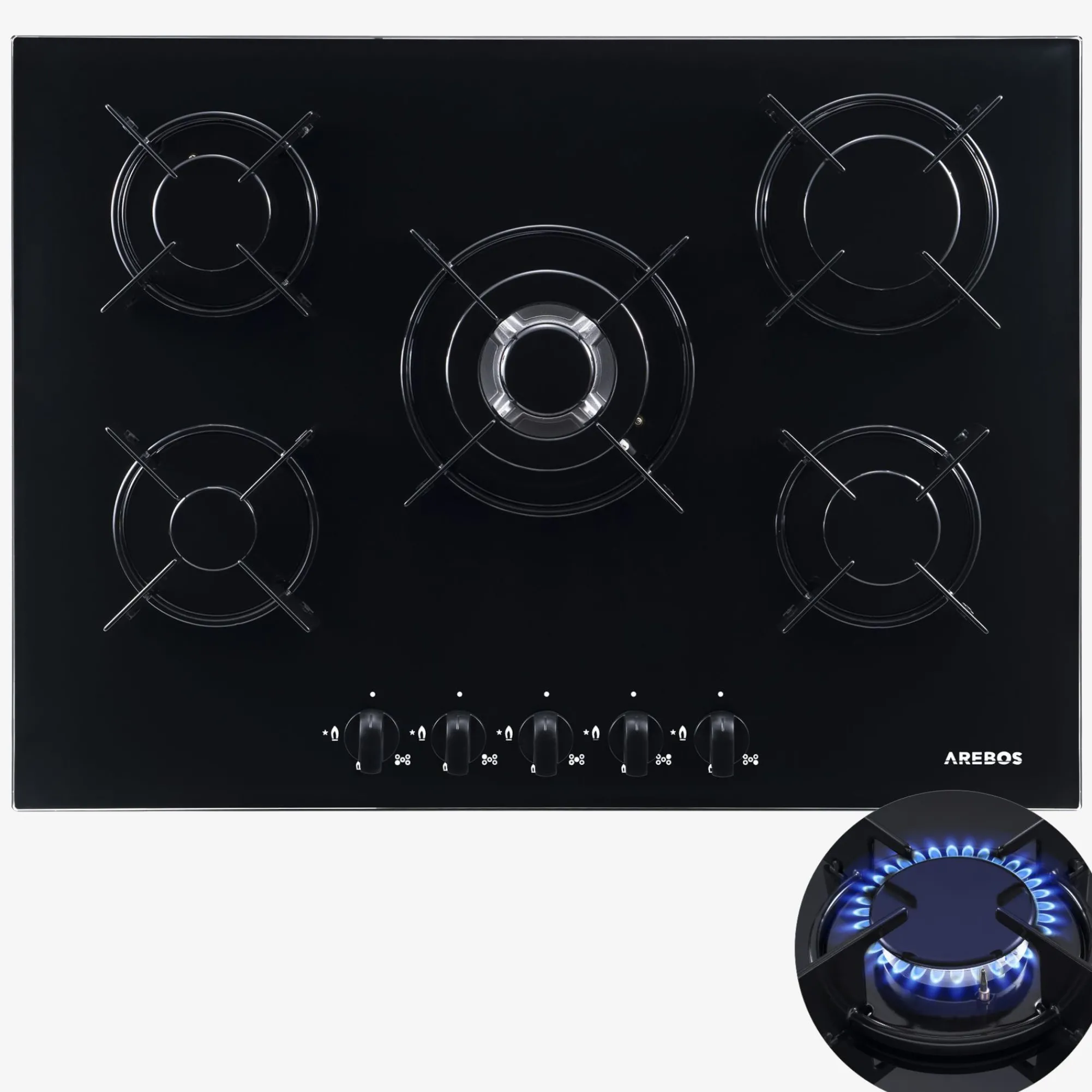 Arebos Gaskochfeld 70cm 5 Brenner Best