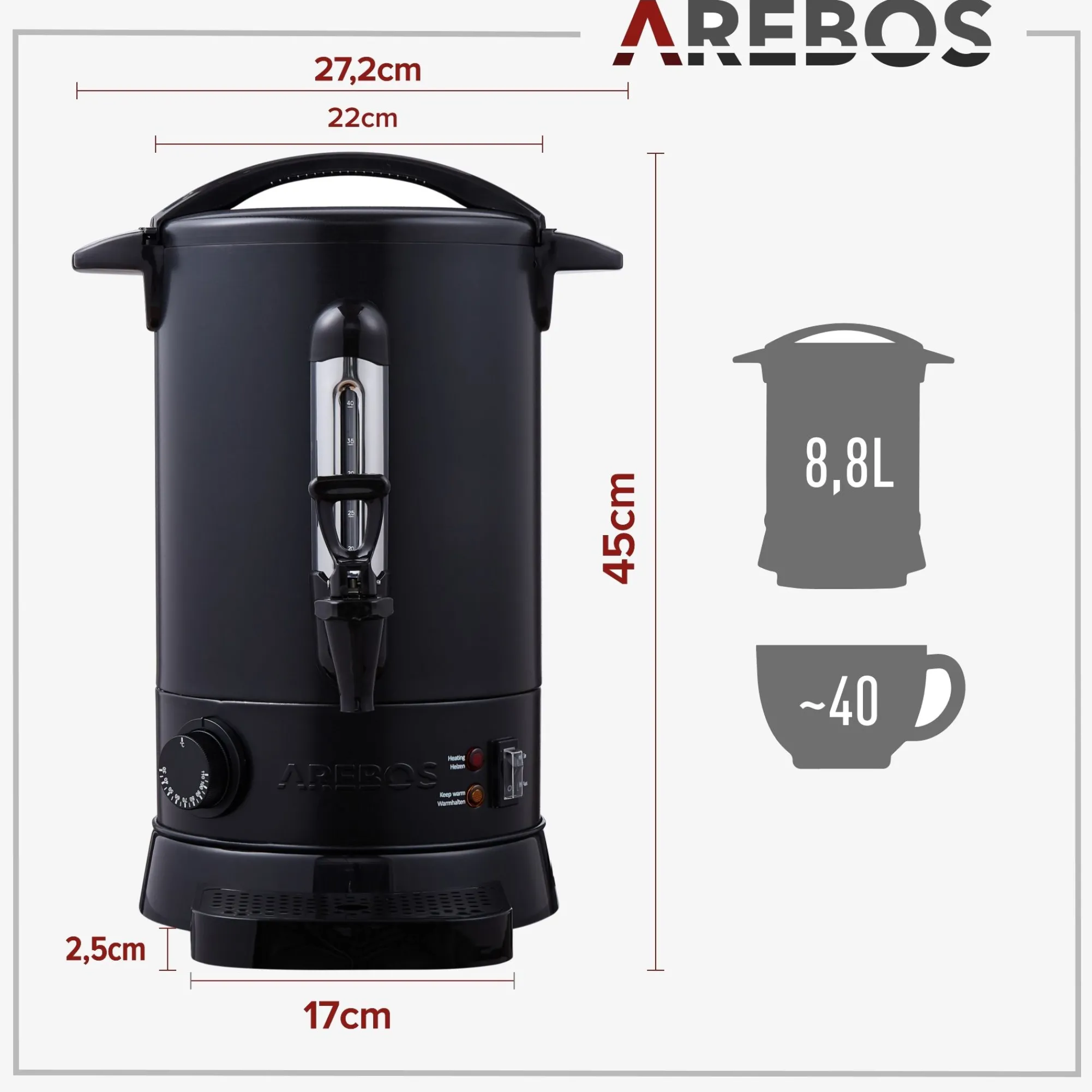 Arebos Glühweinkocher 8,8 L Schwarz Outlet