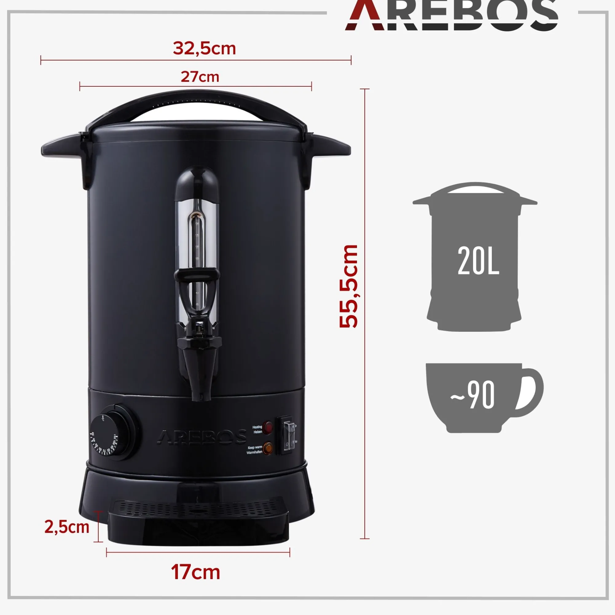 Arebos Glühweinkocher 20 L Schwarz Best