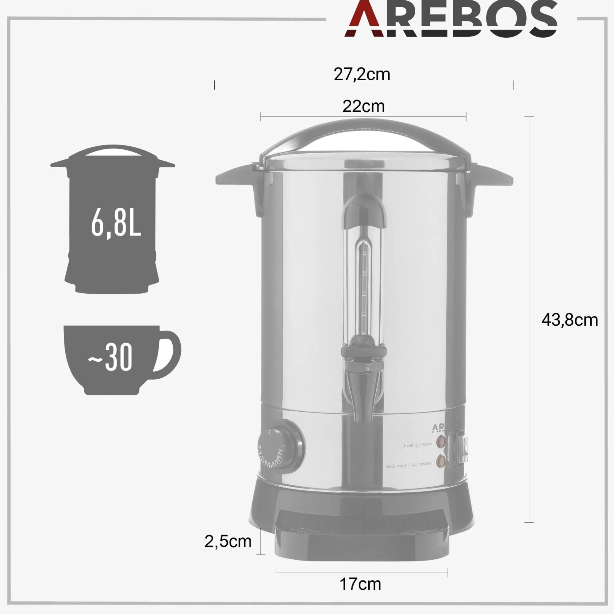 Arebos Glühweinkocher 6,8L 950W Edelstahl Outlet