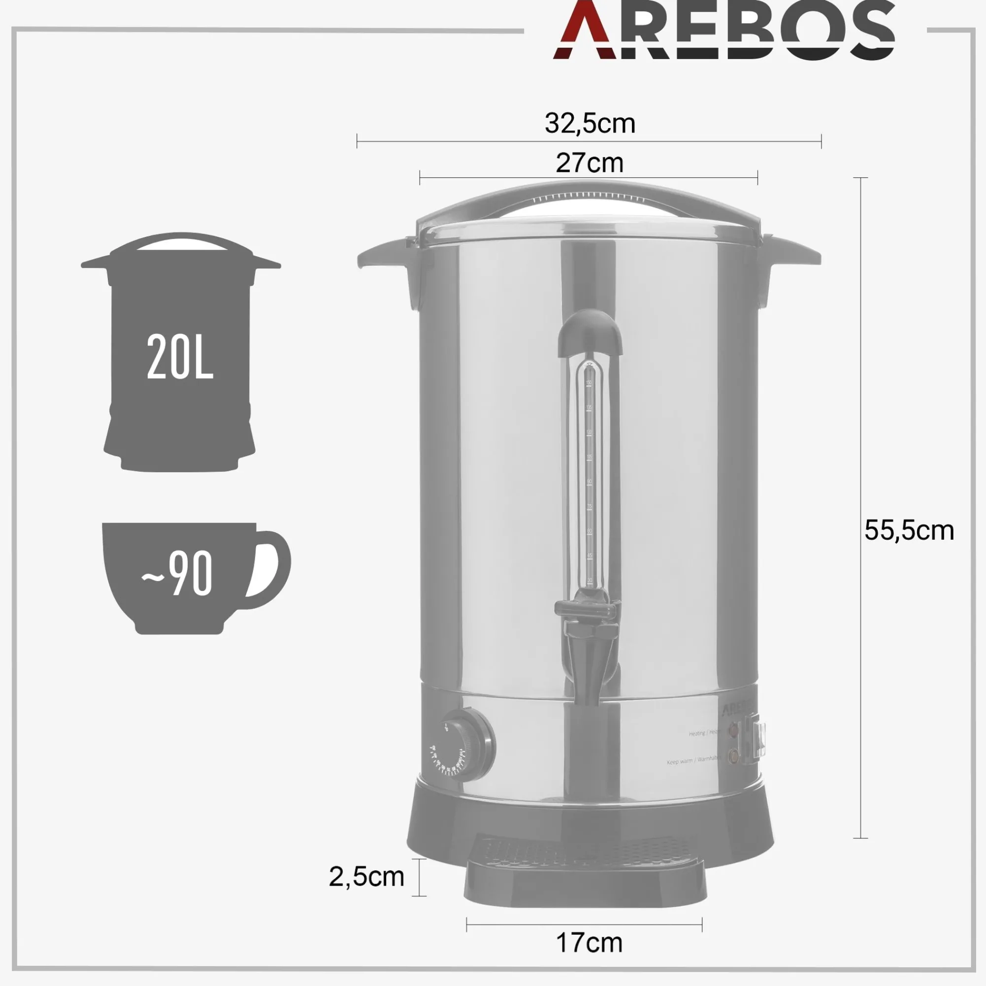 Arebos Glühweinkocher 20L 1650W Edelstahl Clearance