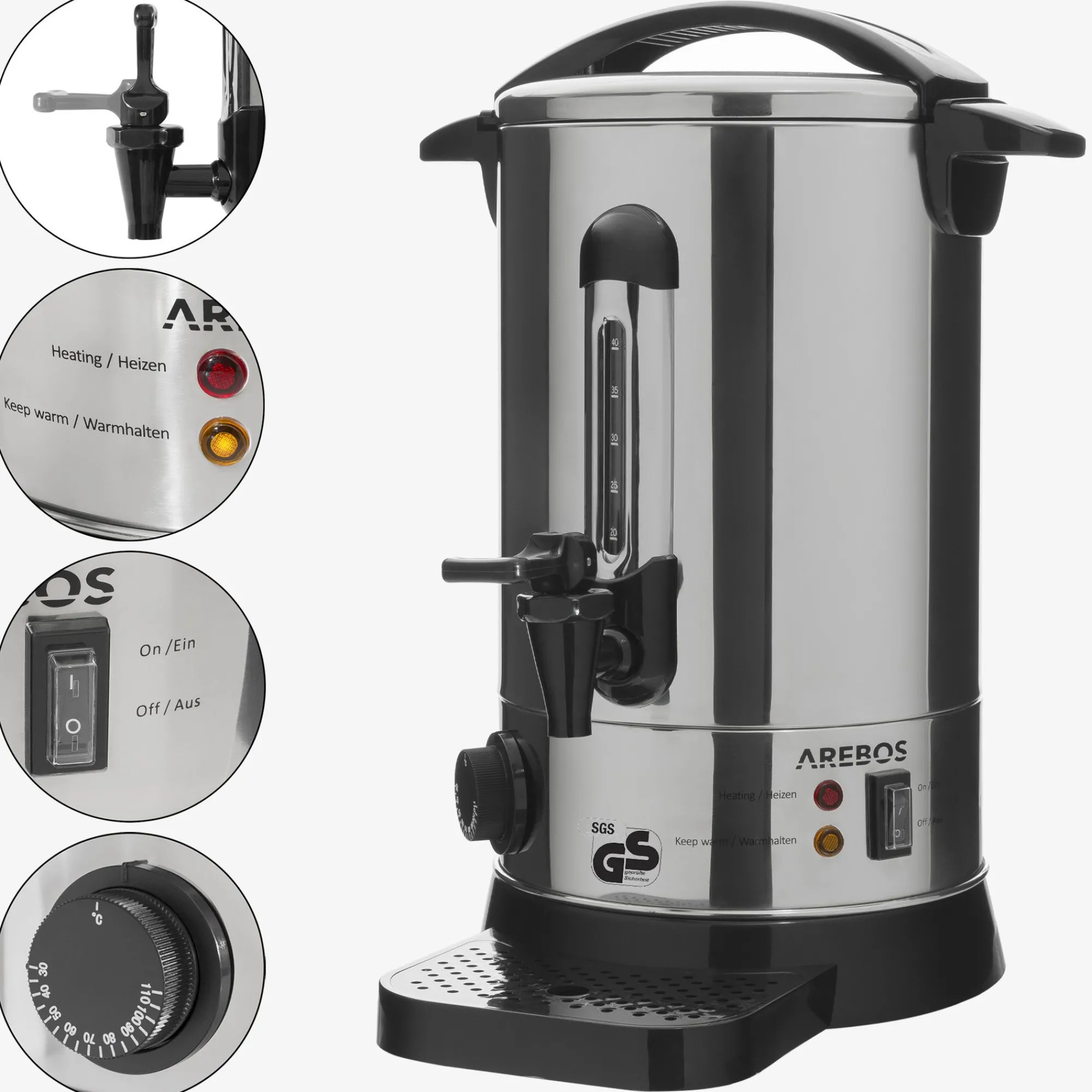 Arebos Glühweinkocher 8,8L 950W Edelstahl New