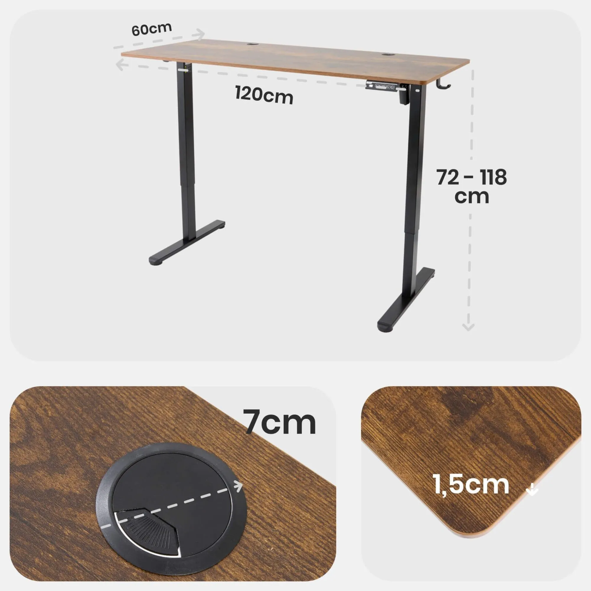 Arebos Höhenverstellbarer Schreibtisch 120 x 60 cm Clearance