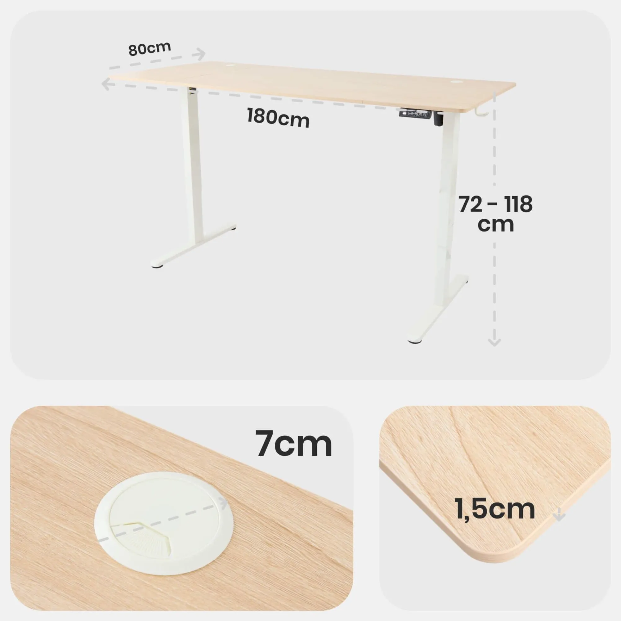 Arebos Höhenverstellbarer Schreibtisch 180 x 80 cm Sale
