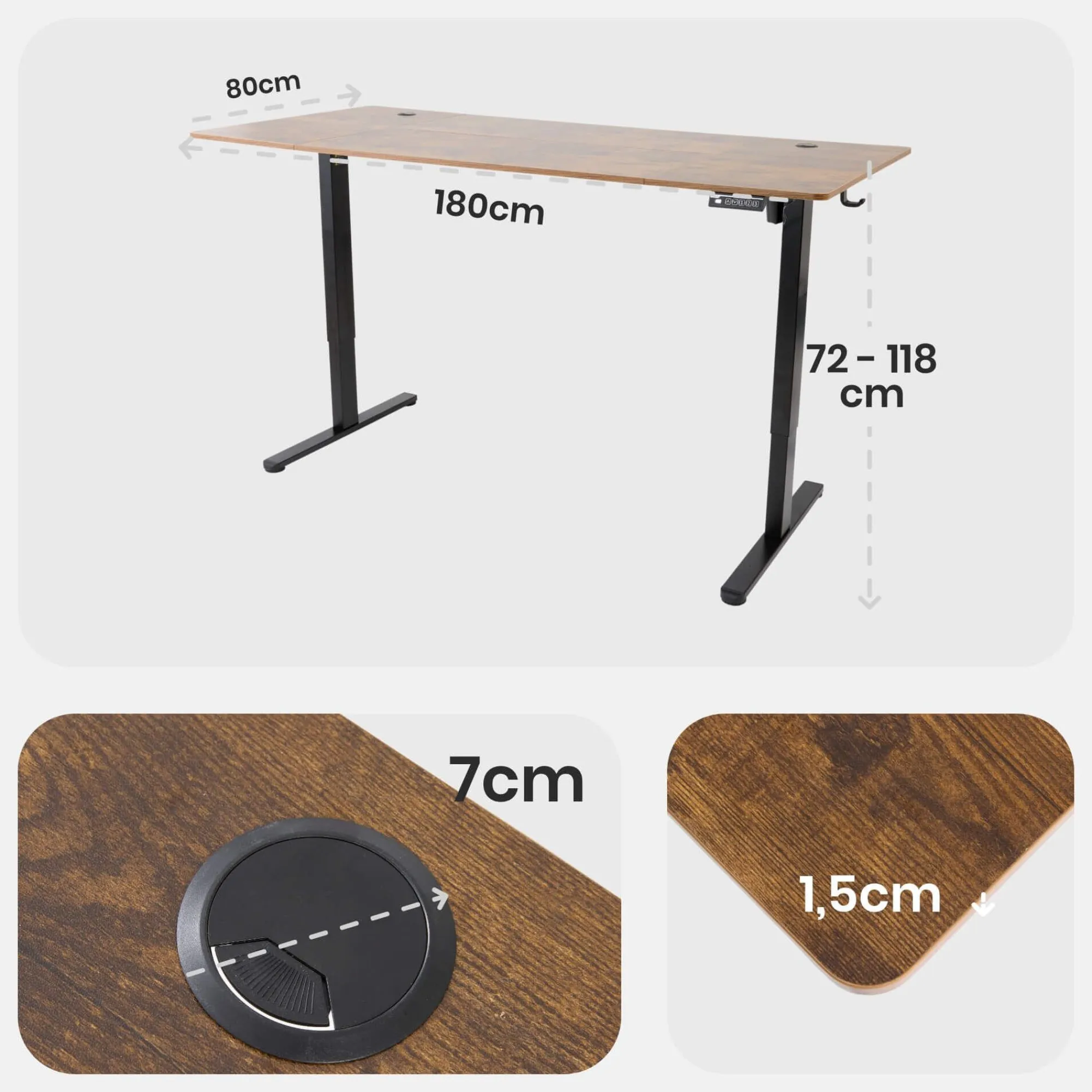 Arebos Höhenverstellbarer Schreibtisch 180 x 80 cm Sale