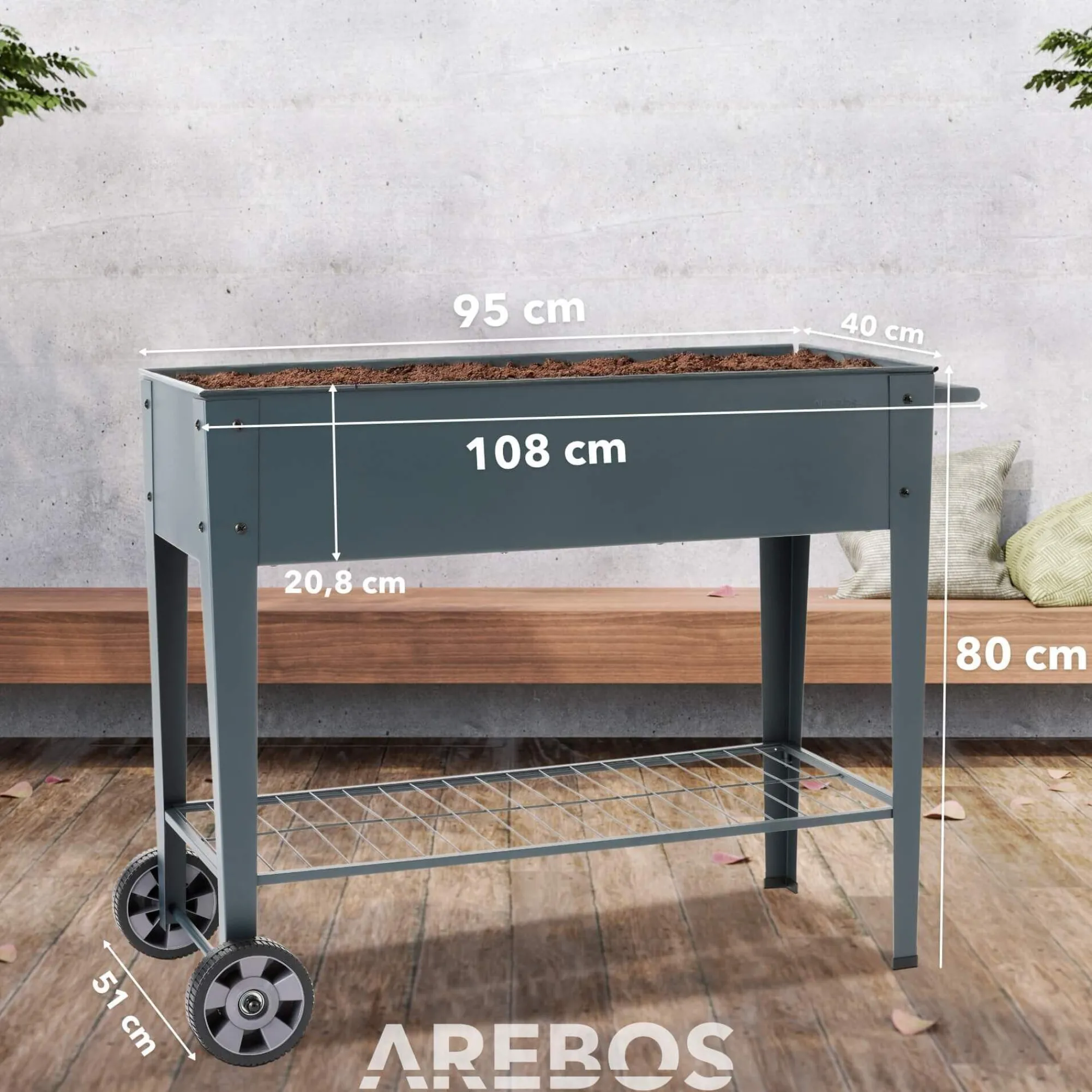 Arebos Hochbeet aus Metall mit Rädern - Anthrazit Clearance