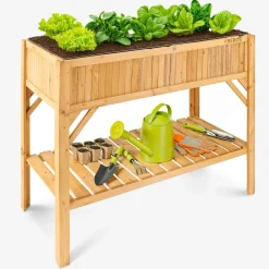 Arebos Holz Hochbeet mit Ablage New