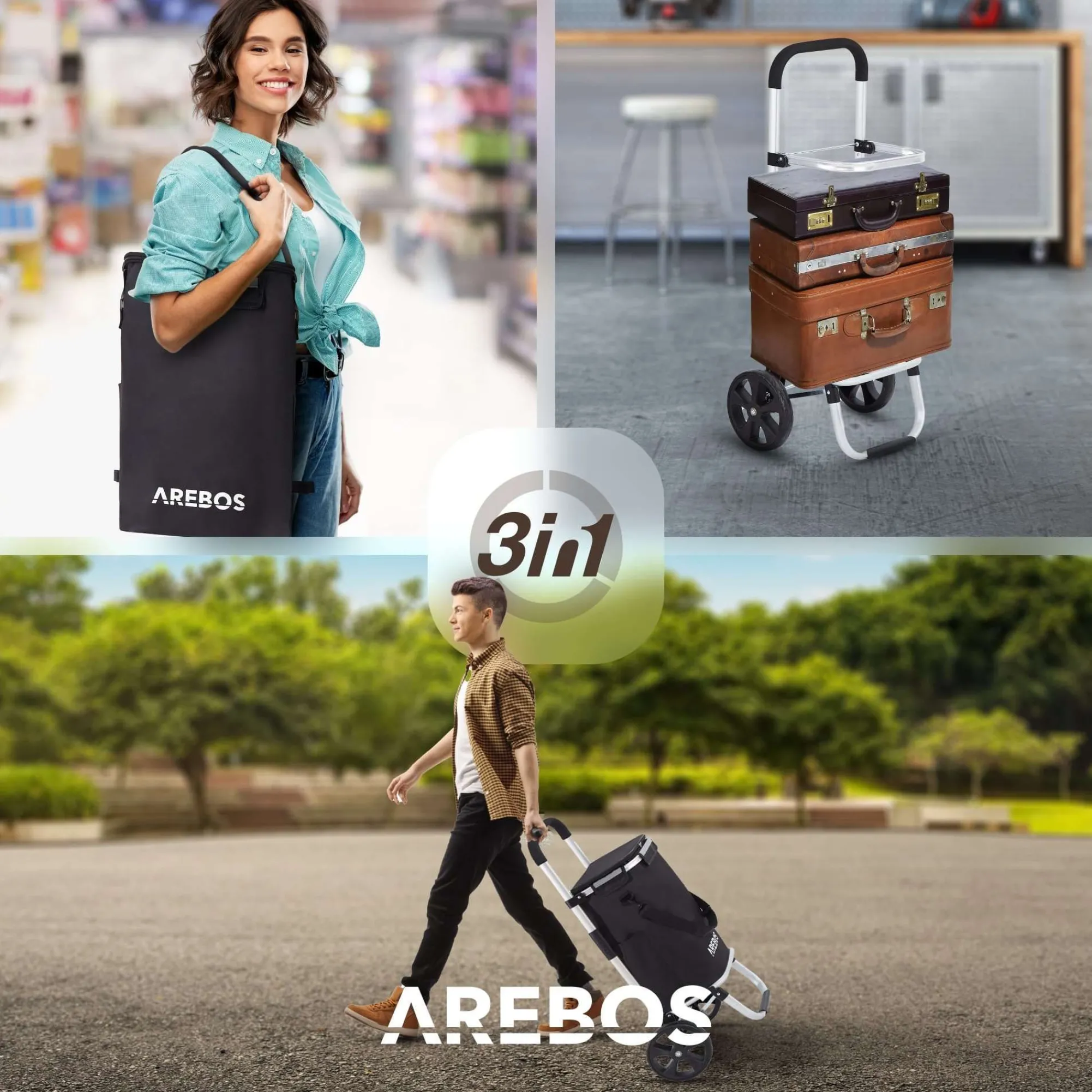 Arebos 3in1 Einkaufstrolley Schwarz Outlet