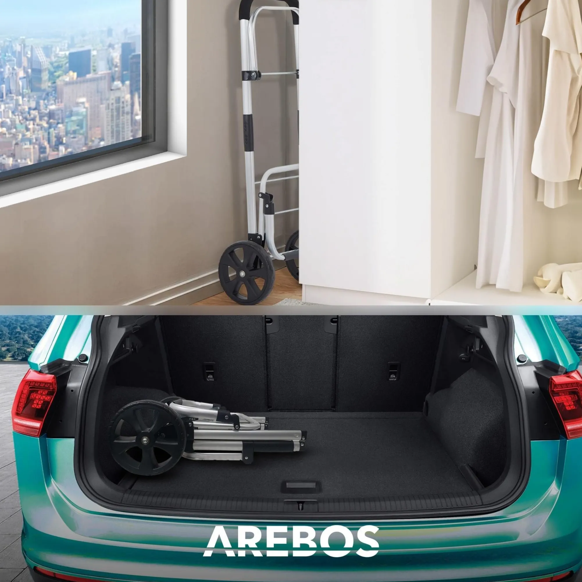 Arebos 3in1 Einkaufstrolley Schwarz Outlet