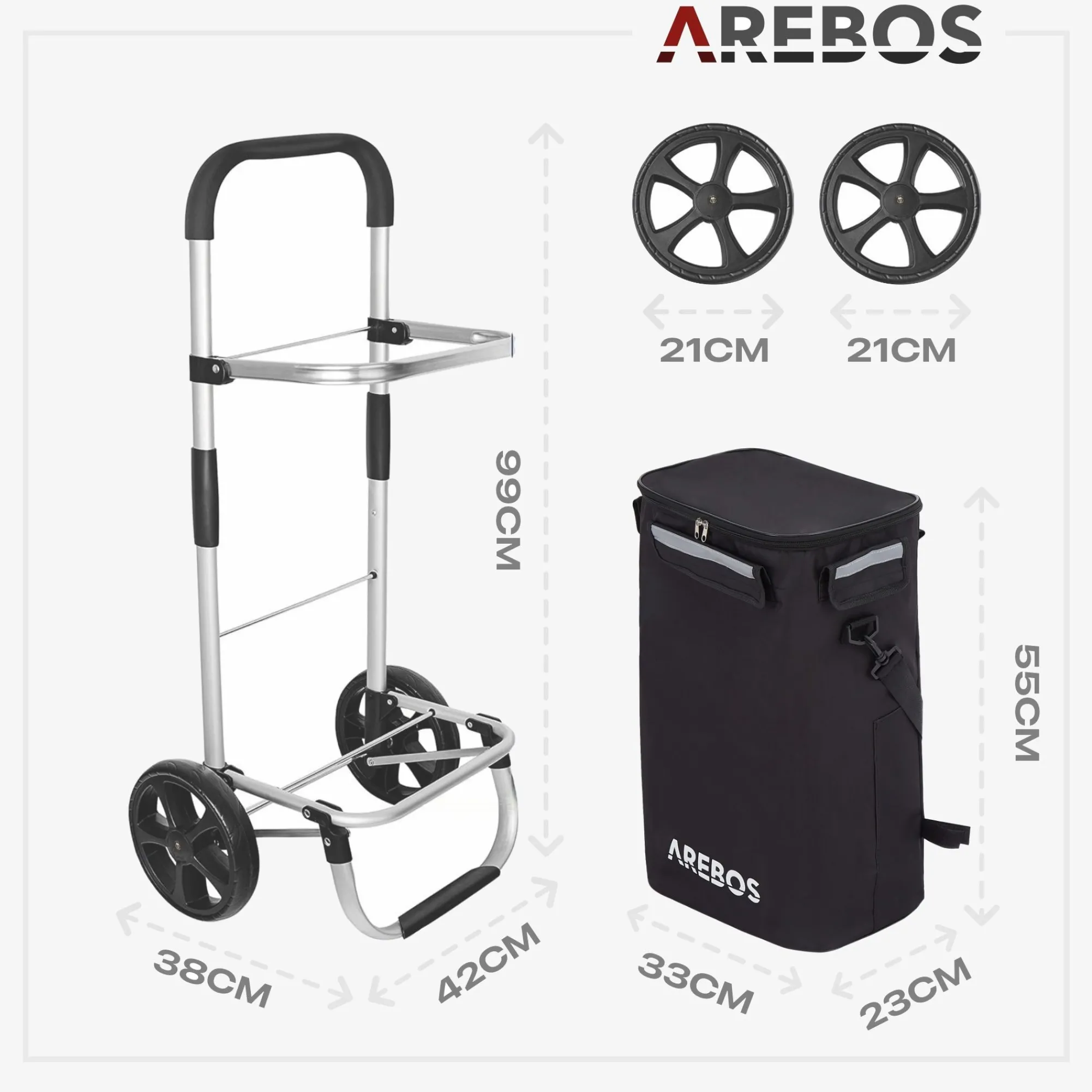 Arebos 3in1 Einkaufstrolley Schwarz Outlet