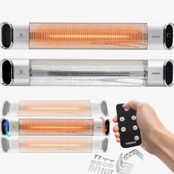 Arebos Infrarot Heizstrahler 2000W mit Fernbedienung Premium Silber