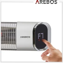 Arebos Infrarot Heizstrahler 2000W mit Fernbedienung Premium Silber