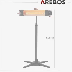 Arebos Infrarot Heizstrahler 2000W mit Stativ & Fernbedienung Schwarz Best