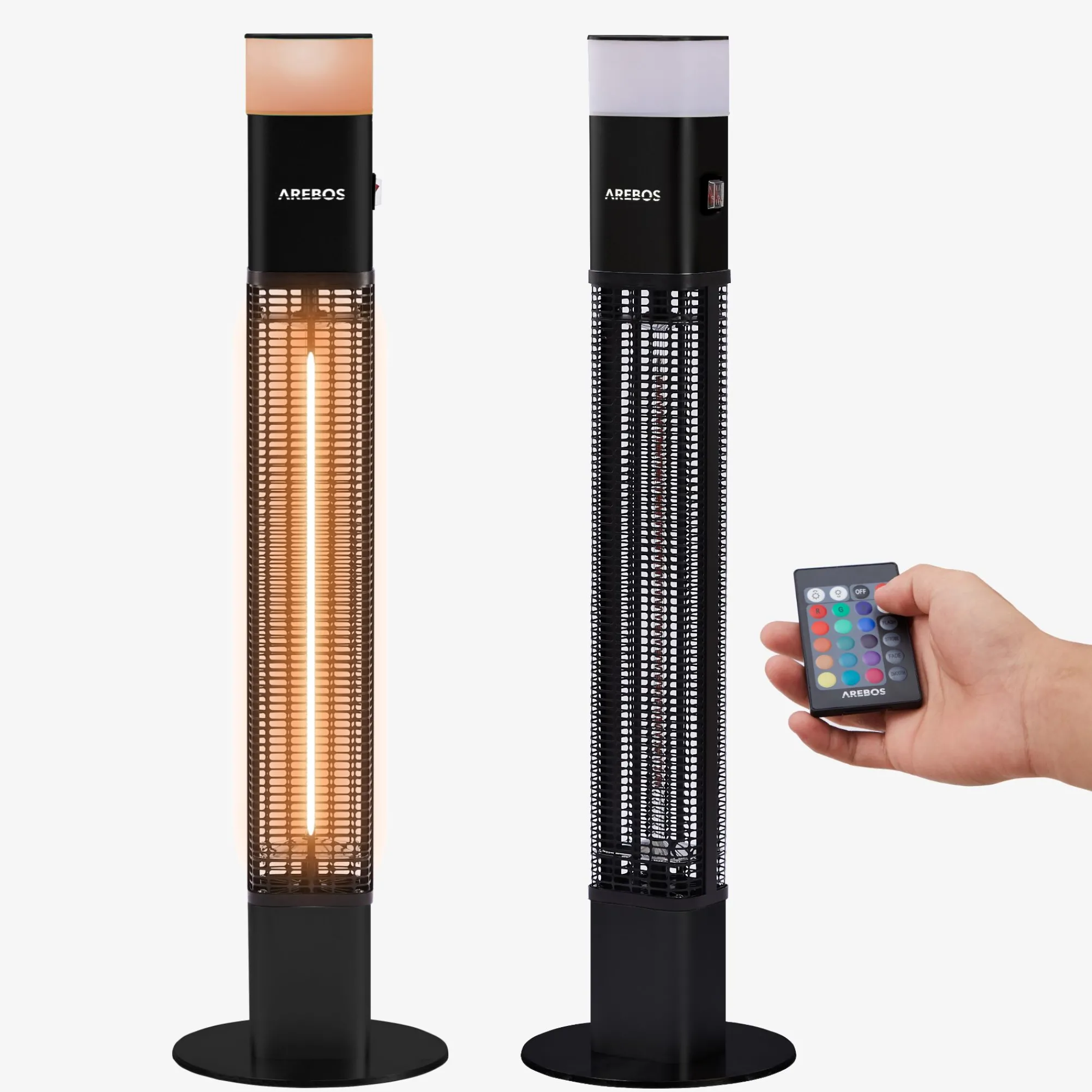Arebos Infrarot Terrassenheizstrahler 1500W mit LED Schwarz Hot