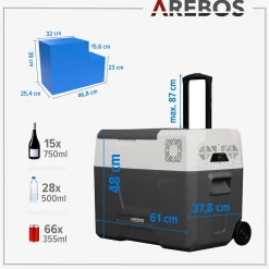 Arebos Kompressor Kühlbox mit Rollen 39 L