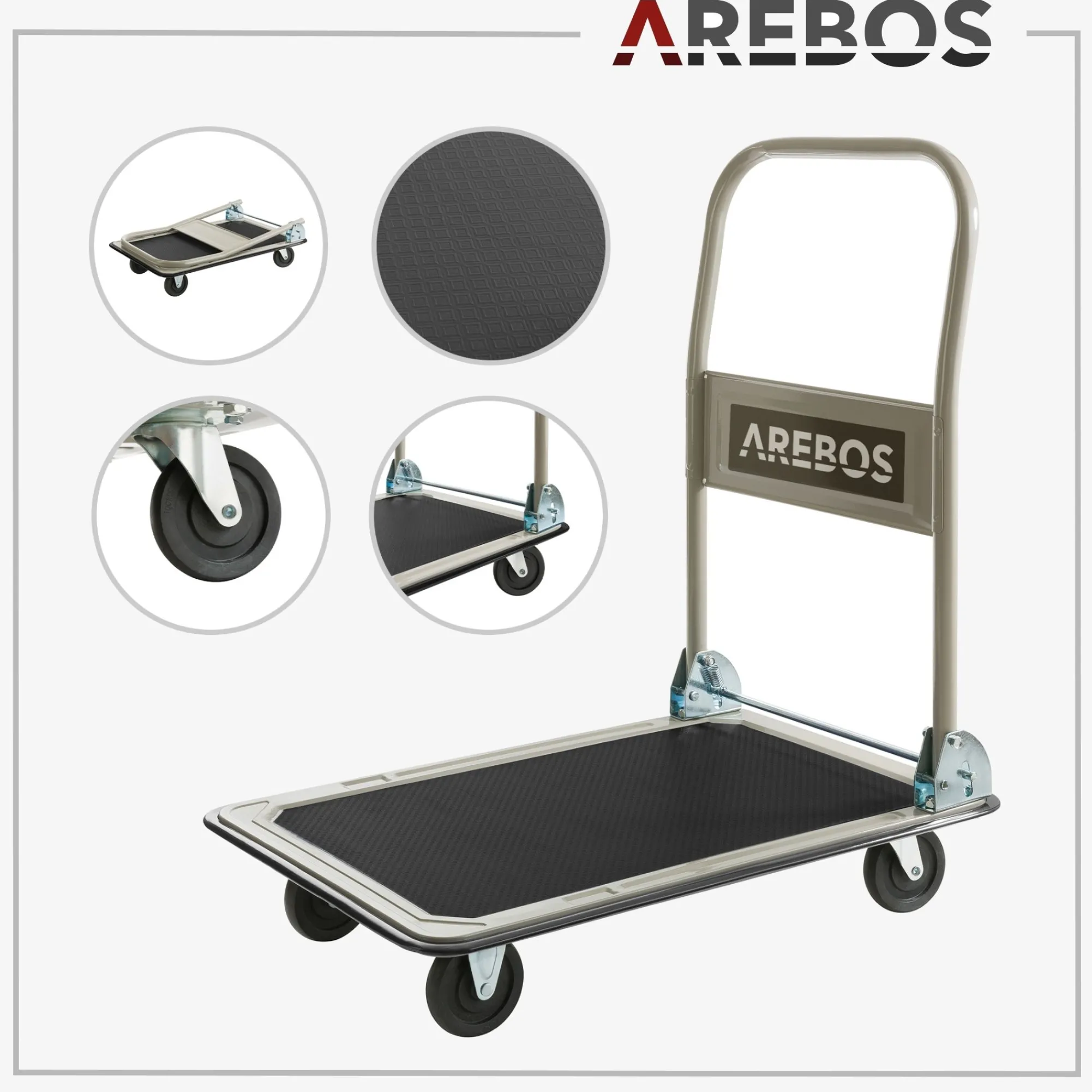Arebos Plattformwagen 150kg schwarz-creme New