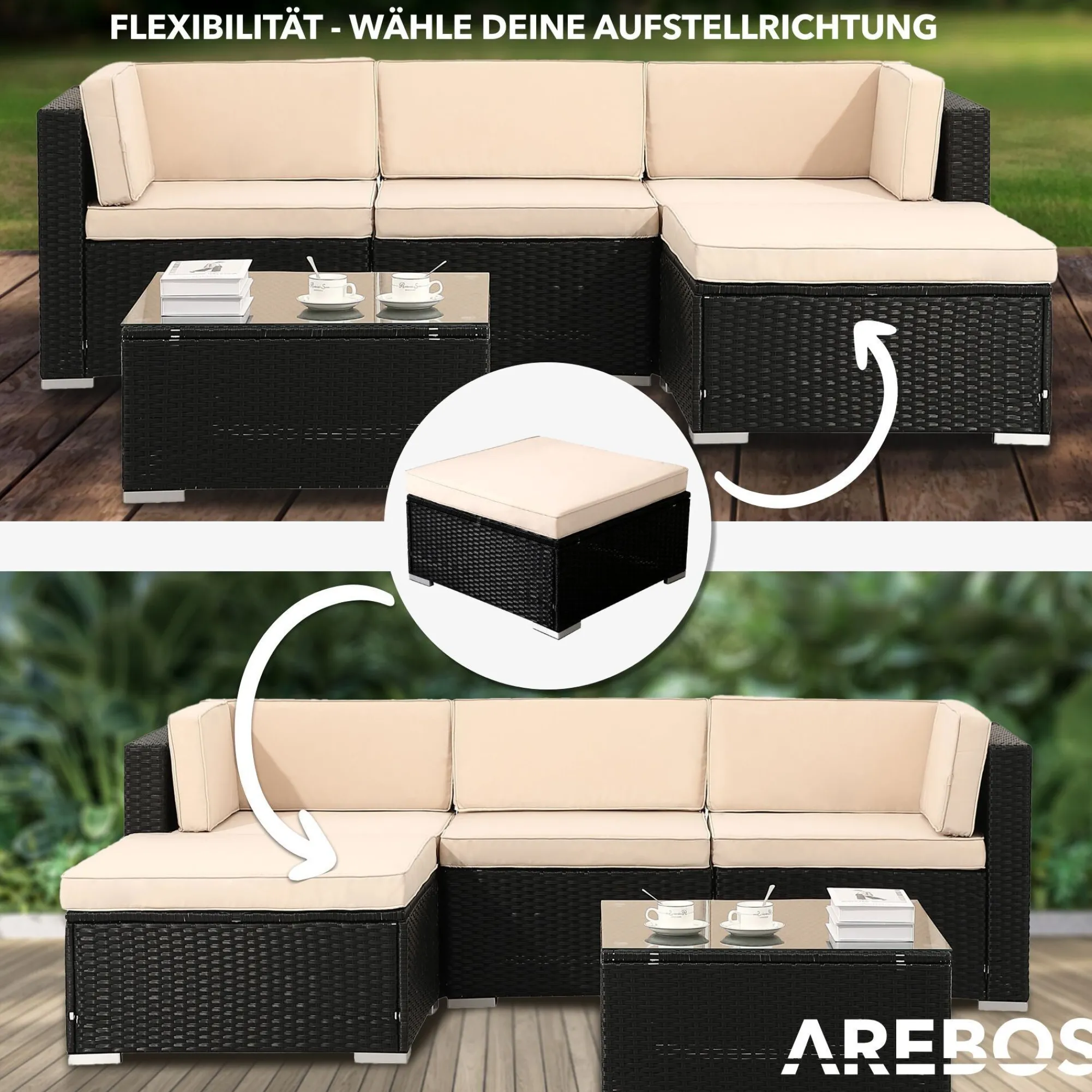 Arebos Polyrattan - Sitzgruppe "Palma" Schwarz New