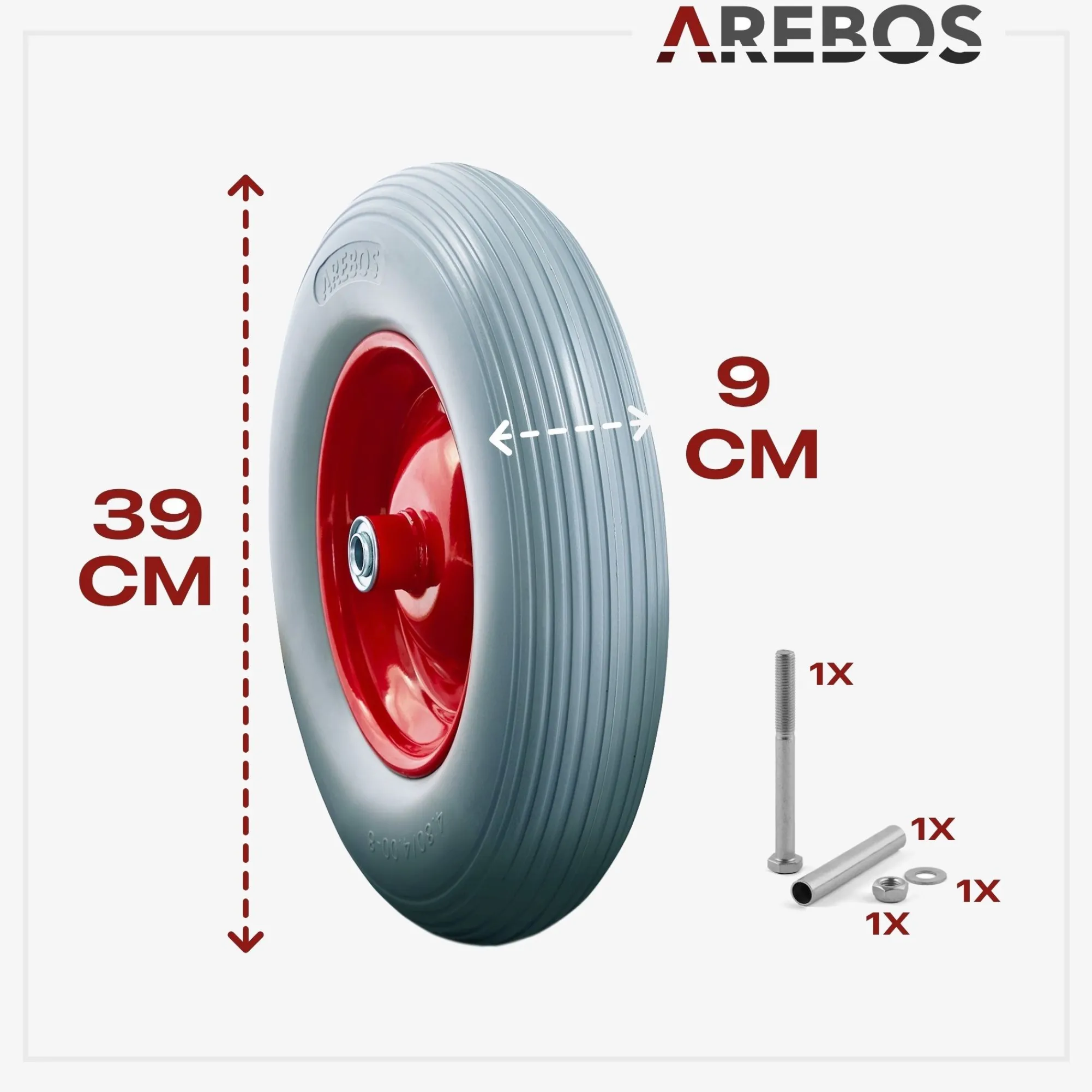 Arebos PU Schubkarrenrad aus Vollgummi mit Achse Outlet