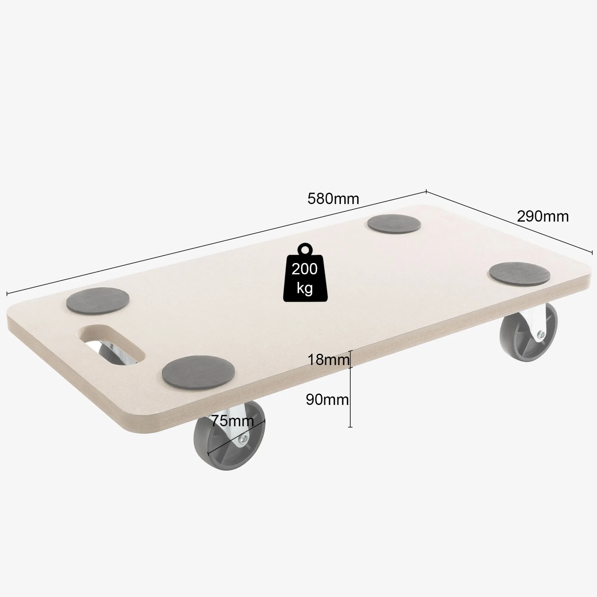 Arebos Rollbrett 200kg 4 Stück