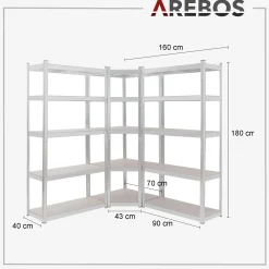 Arebos Schwerlastregal Eckregalkombination Silber Clearance