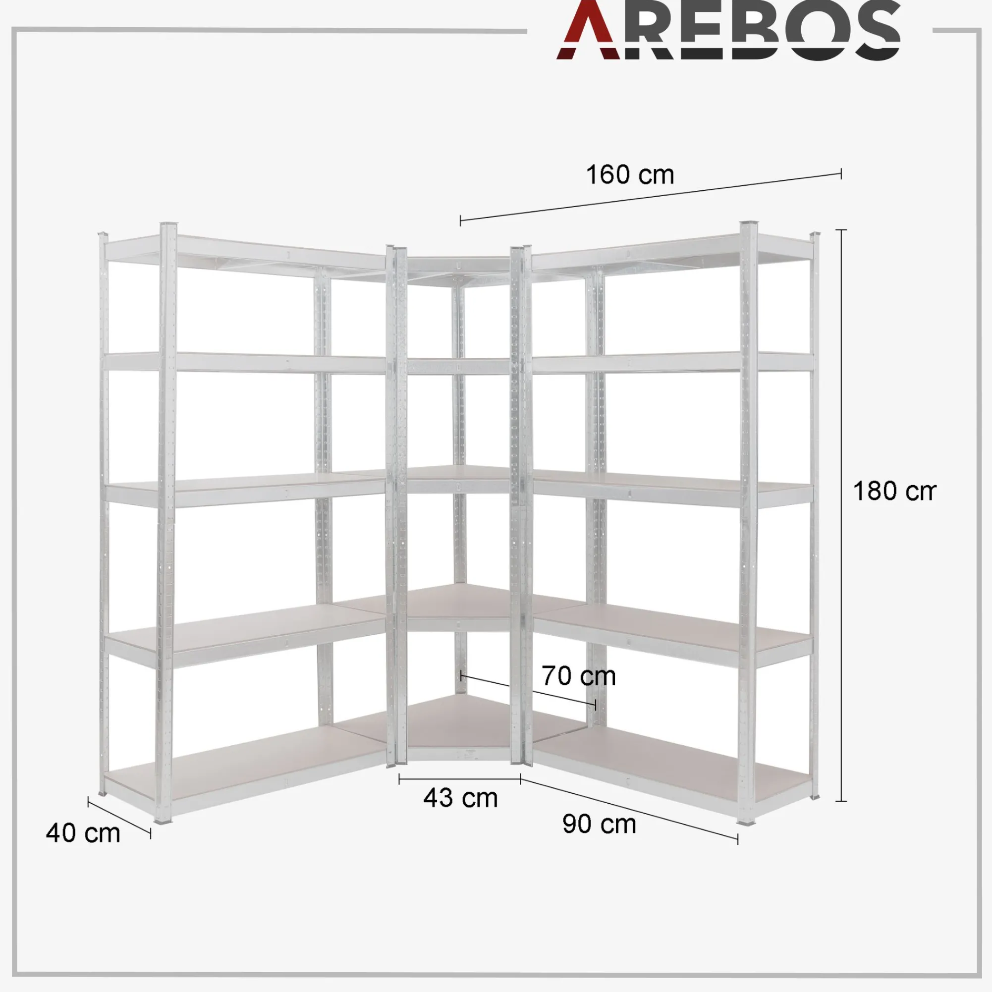Arebos Schwerlastregal Eckregalkombination Silber Clearance