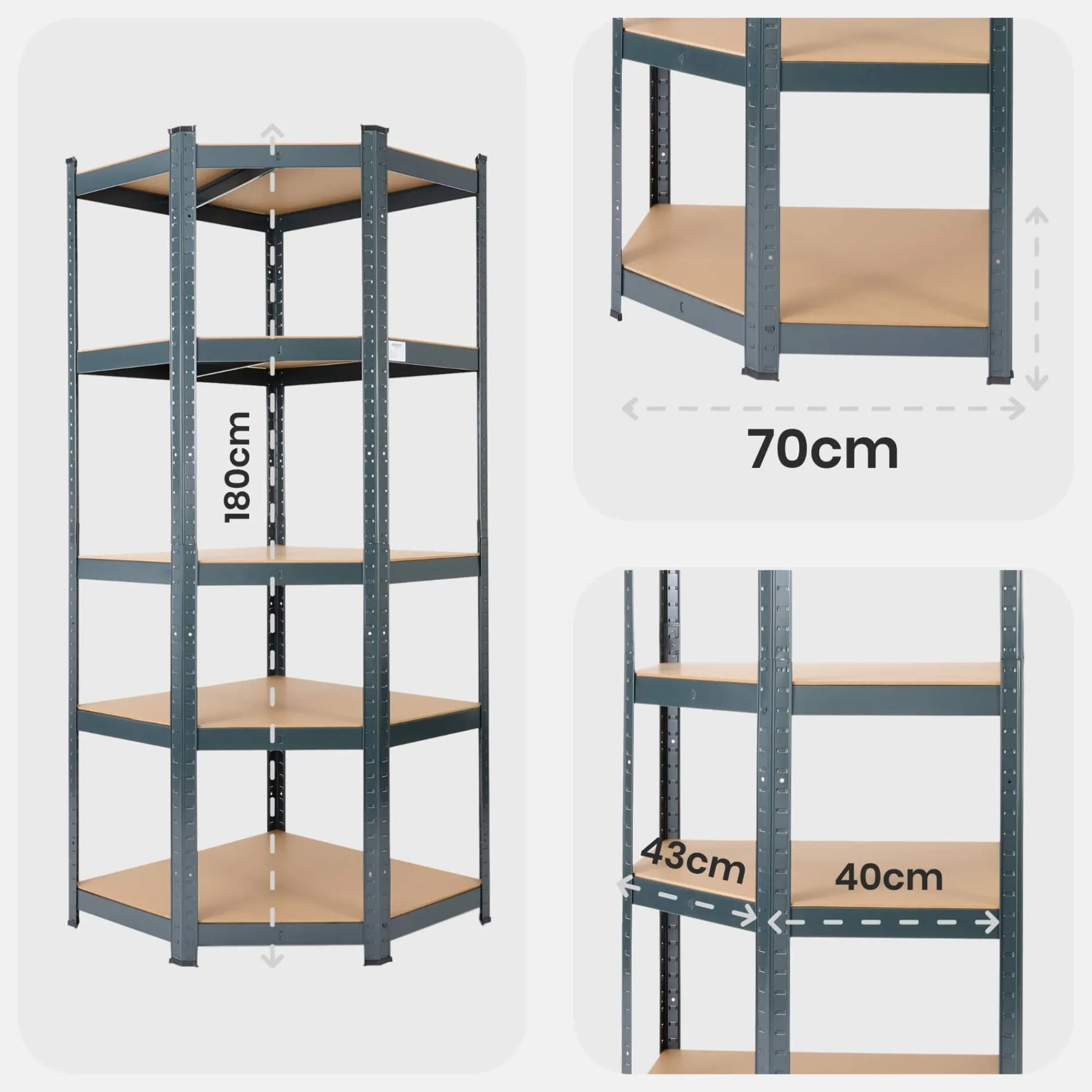Arebos Schwerlastregal Eckregal 180 x 70 x 70 cm 875 kg Anthrazit Best