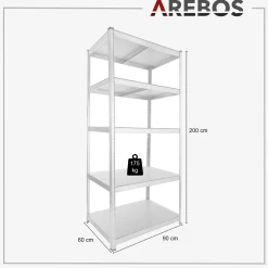Arebos Schwerlastregal 200 x 90 x 60 cm 875 kg Silber New