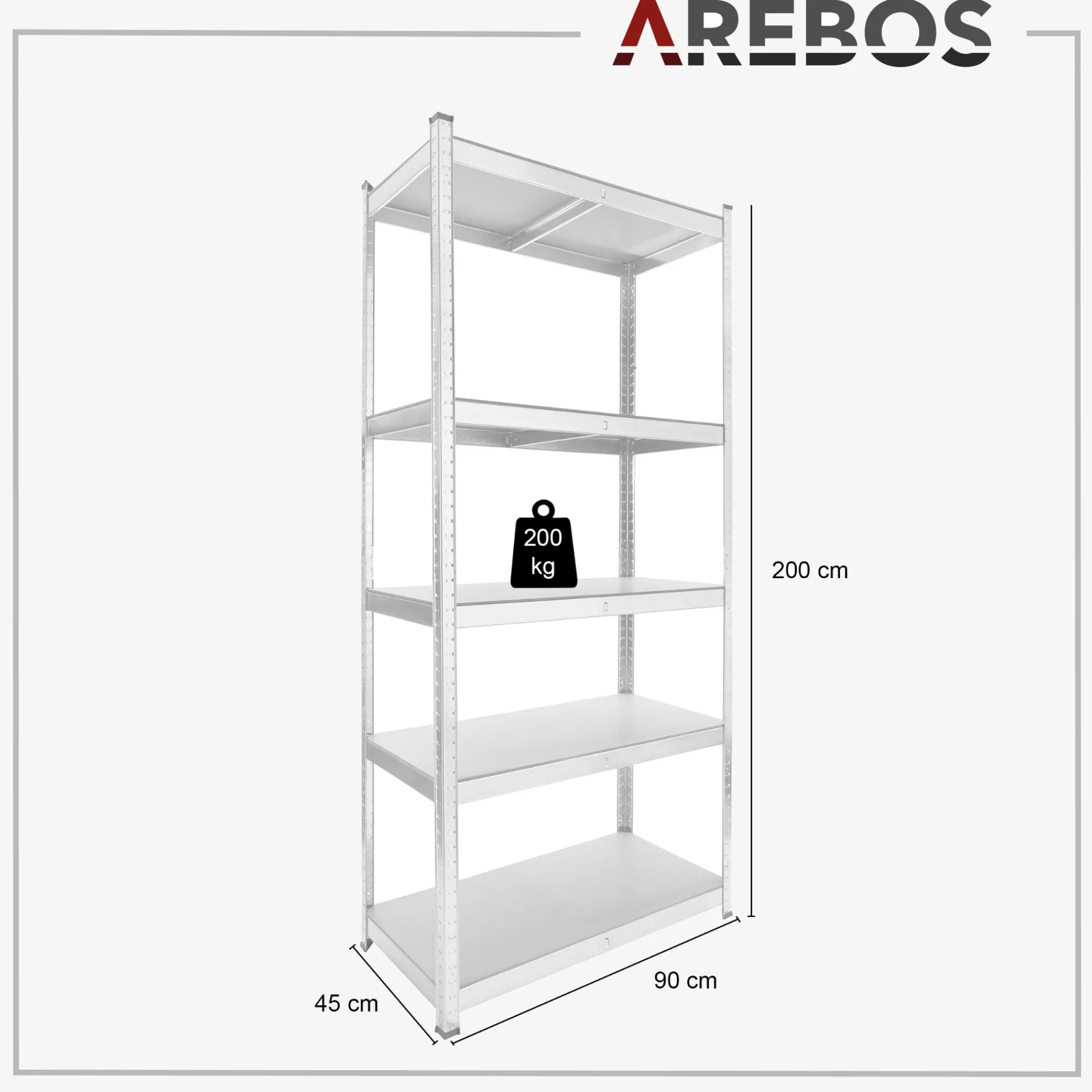 Arebos Schwerlastregal 200 x 90 x 45 cm 1000 kg Silber Sale