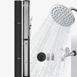 Arebos Solardusche 60L mit Handbrause und Themometer schwarz/silber Hot