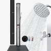 Arebos Solardusche 60L mit Thermometer und Handbrause schwarz-silber mit Bodenplatte Anthrazit Clearance
