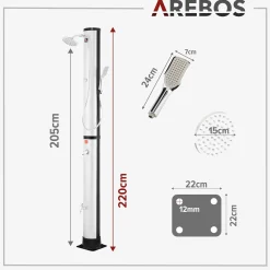 Arebos Solardusche 40L mit Thermometer, Handbrause & Bodenelement Anthrazit Outlet