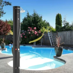 Arebos Solardusche 60L schwarz + Bodenplatte Anthrazit Online