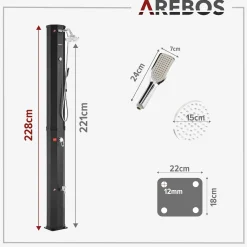 Arebos Solardusche 60L schwarz + Bodenplatte Anthrazit Online
