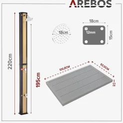 Arebos Solardusche 35L Schwarz golden mit Bodenplatte Anthrazit