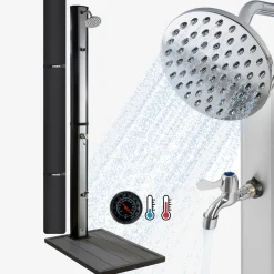 Arebos Solardusche 35L Silber - Bodenelement Anthrazit Outlet
