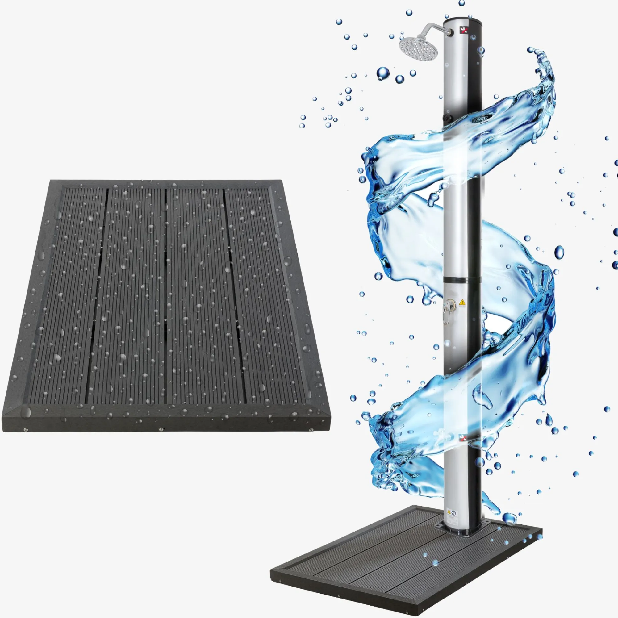 Arebos Solardusche 37L Silber rund - Bodenelement Anthrazit Discount